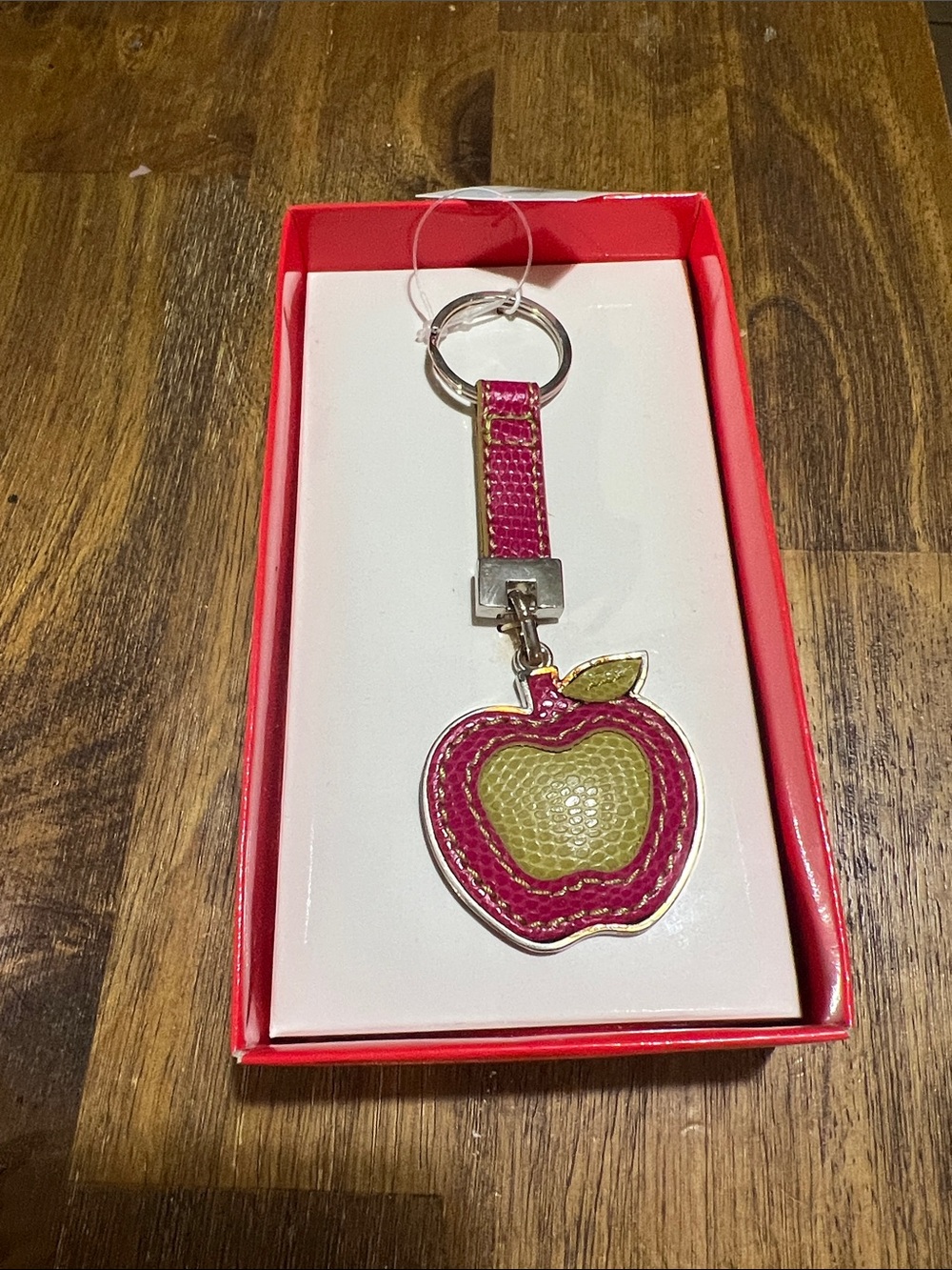Liz Claiborne Pink and Green Apple Keychain Key